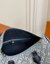 Louis Vuitton Monogram Jacquard Denim Speedy Bandouliere bag blue denim with embroidered white