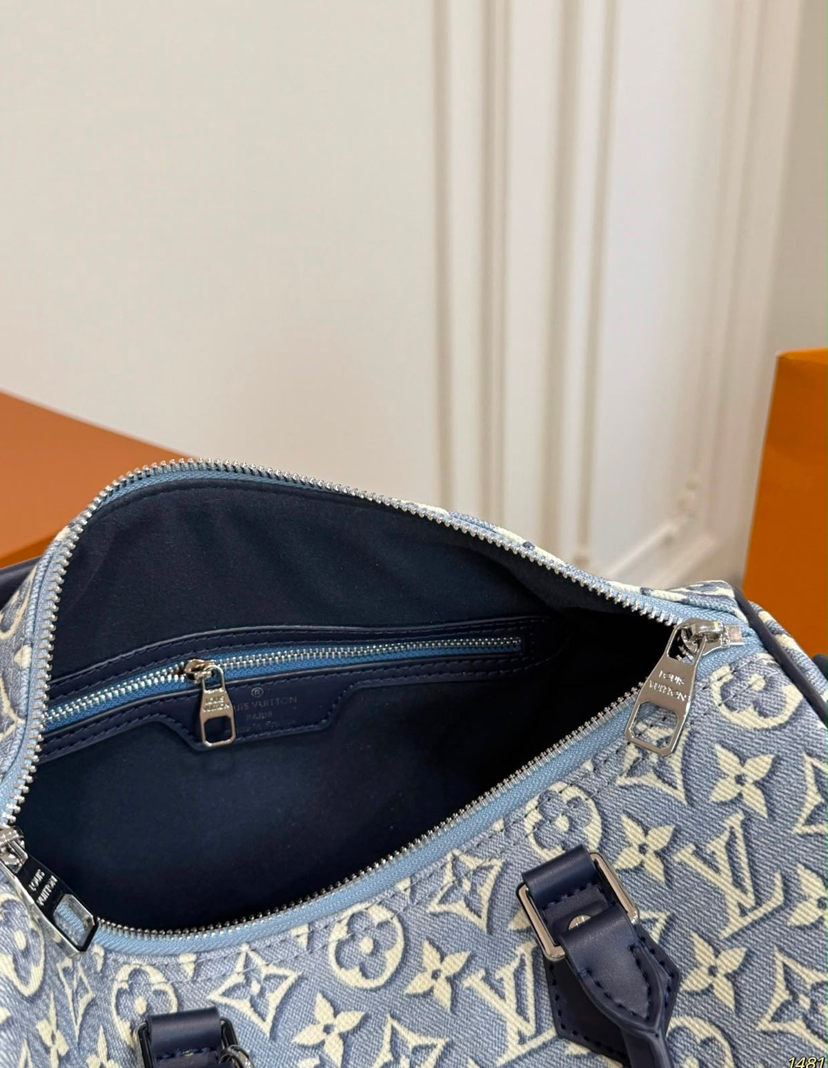Louis Vuitton Monogram Jacquard Denim Speedy Bandouliere bag blue denim with embroidered white