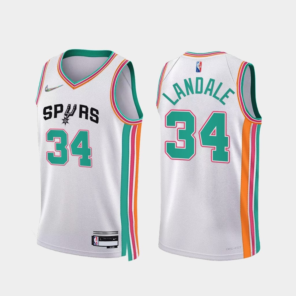 Spurs white/green 34 landale jersey