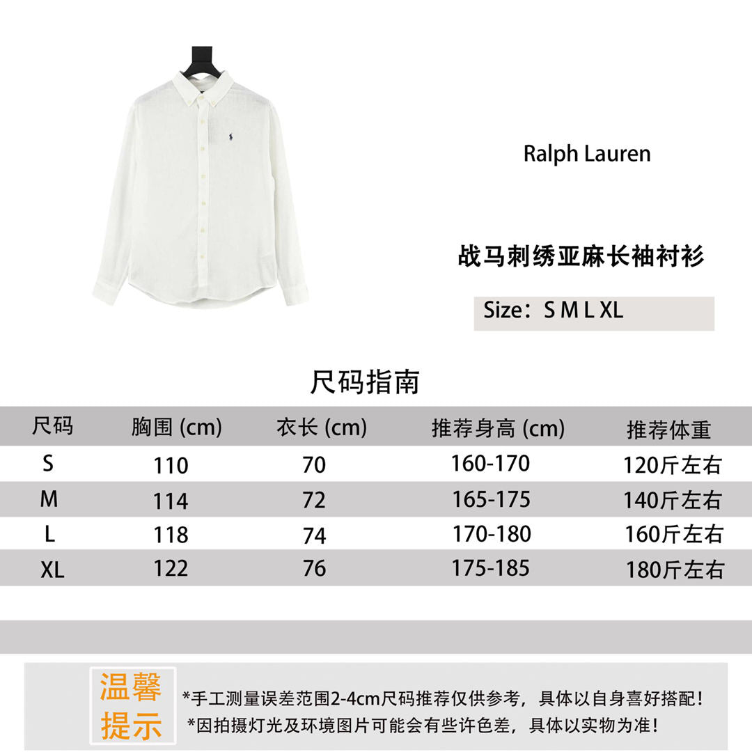Ralph Lauren Warhorse Embroidery Linen Long-Sleeved Shirt (Fe22)