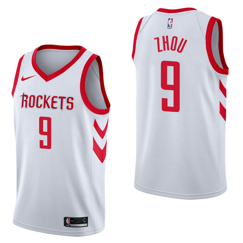 Rockets white 9 zhou jersey