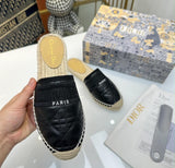 Christian Dior Granville quilted lambskin espadrille mule featuring the signature "Christian Dior Paris" embroidered band