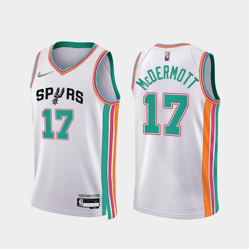 Spurs white/green 17 mcdermott jersey
