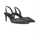 Louis Vuitton Gala Slingback Pumps in black translucent mesh adorned with shimmering Swarovski rhinestone monogram details