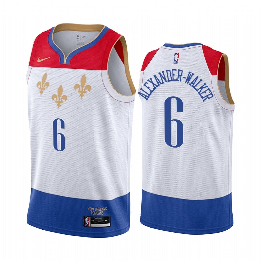 Pelicans white/red/blue 6 alexander walker  jersey