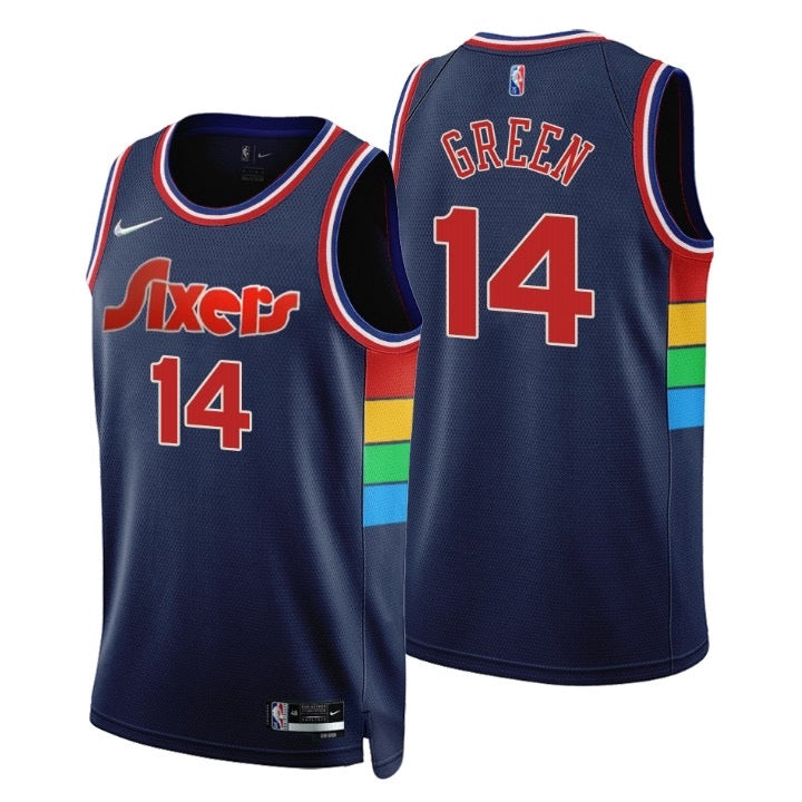 Sixers dark blue 14 green jersey