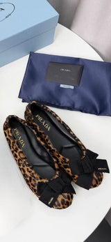 Prada Bow Ballet Flats showcasing distinct fabric bows and gathered elastic trims across multiple color and material variations.( from 35-to 42)