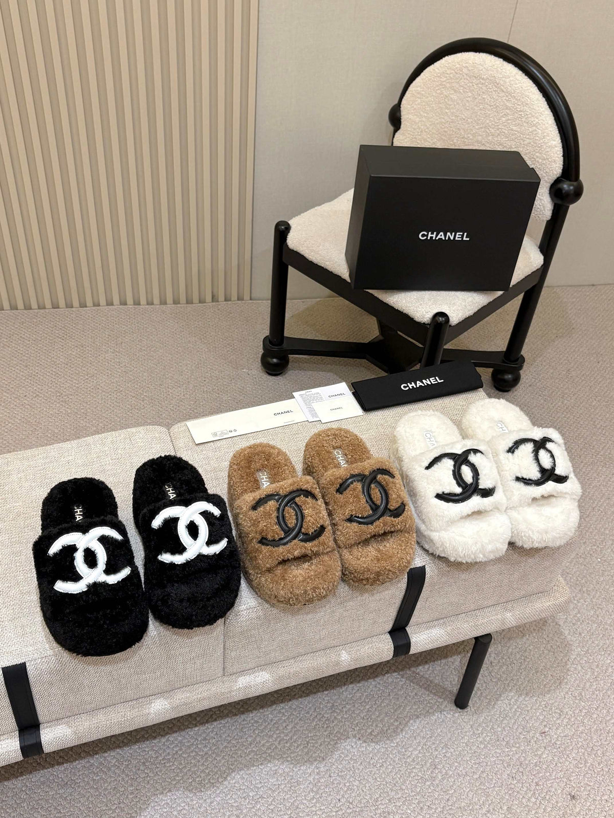 Chanel platform fur slippers