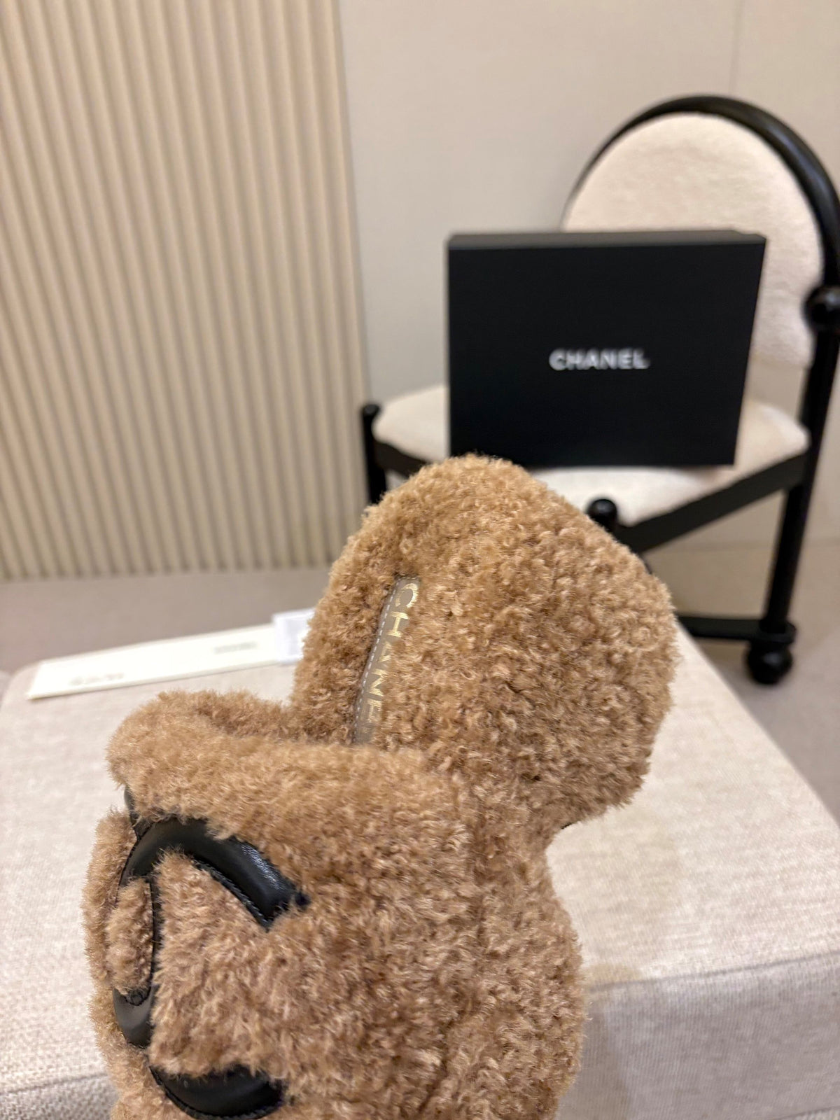Chanel platform fur slippers