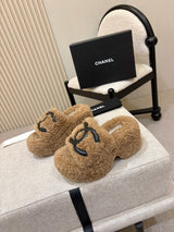 Chanel platform fur slippers