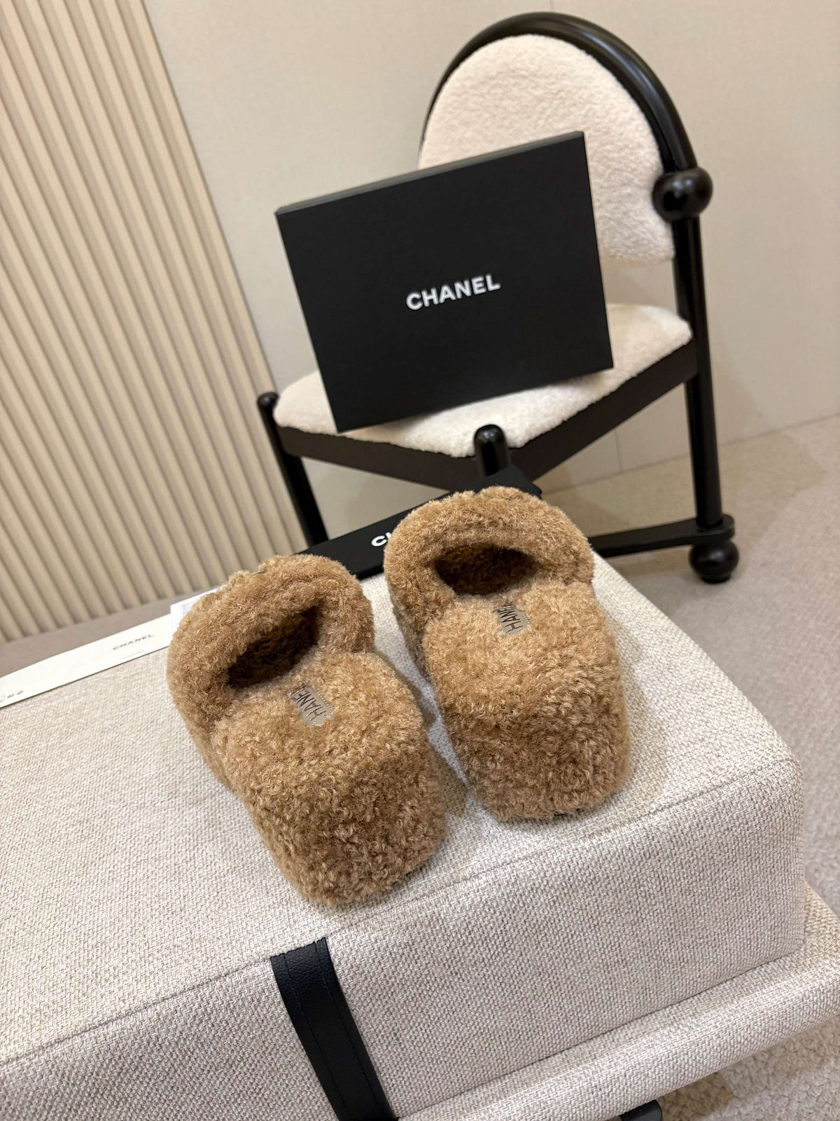 Chanel platform fur slippers