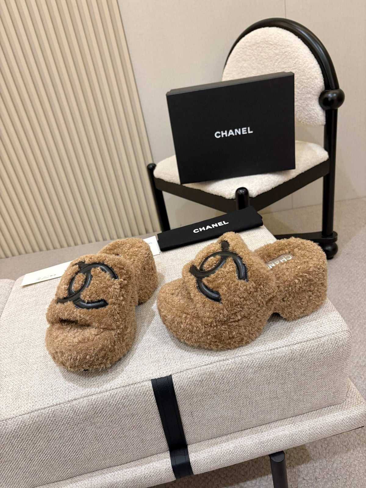 Chanel platform fur slippers