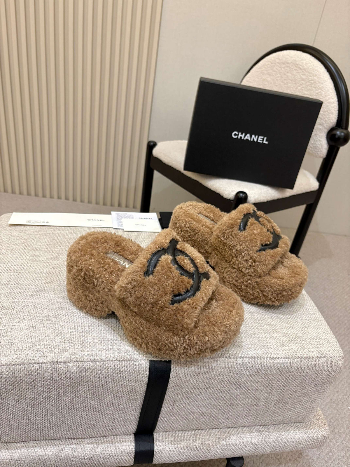 Chanel platform fur slippers