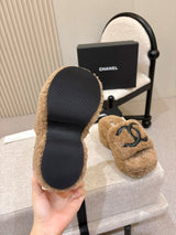 Chanel platform fur slippers