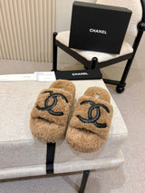 Chanel platform fur slippers