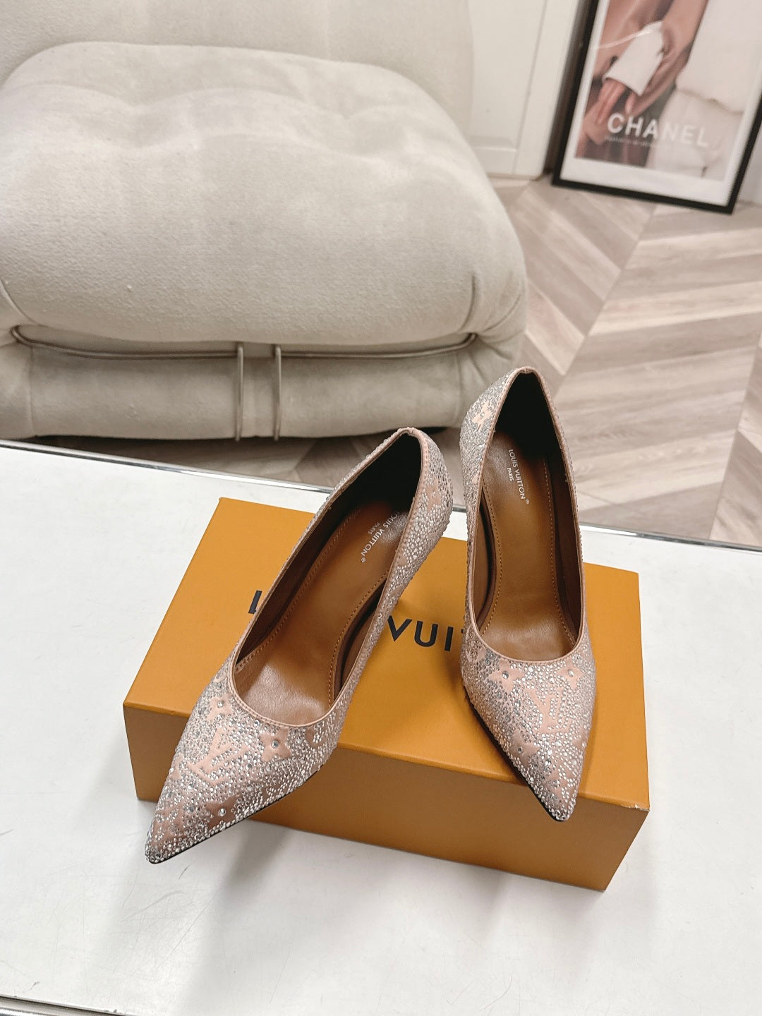 LV diamond-encrusted pointed-toe stilettos