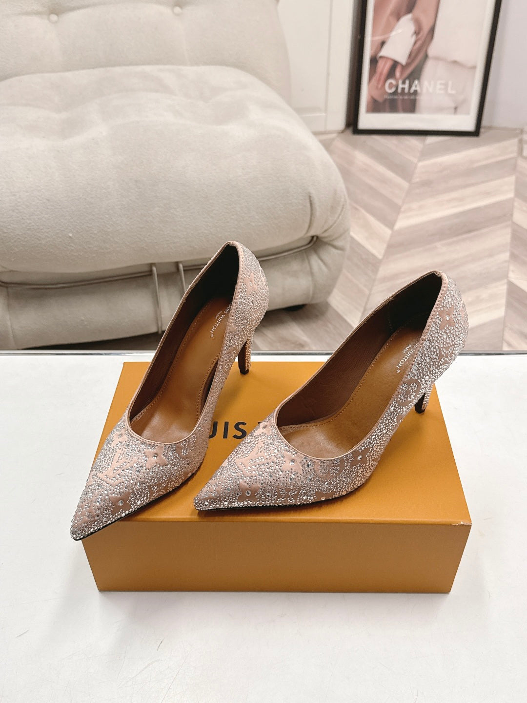 LV diamond-encrusted pointed-toe stilettos