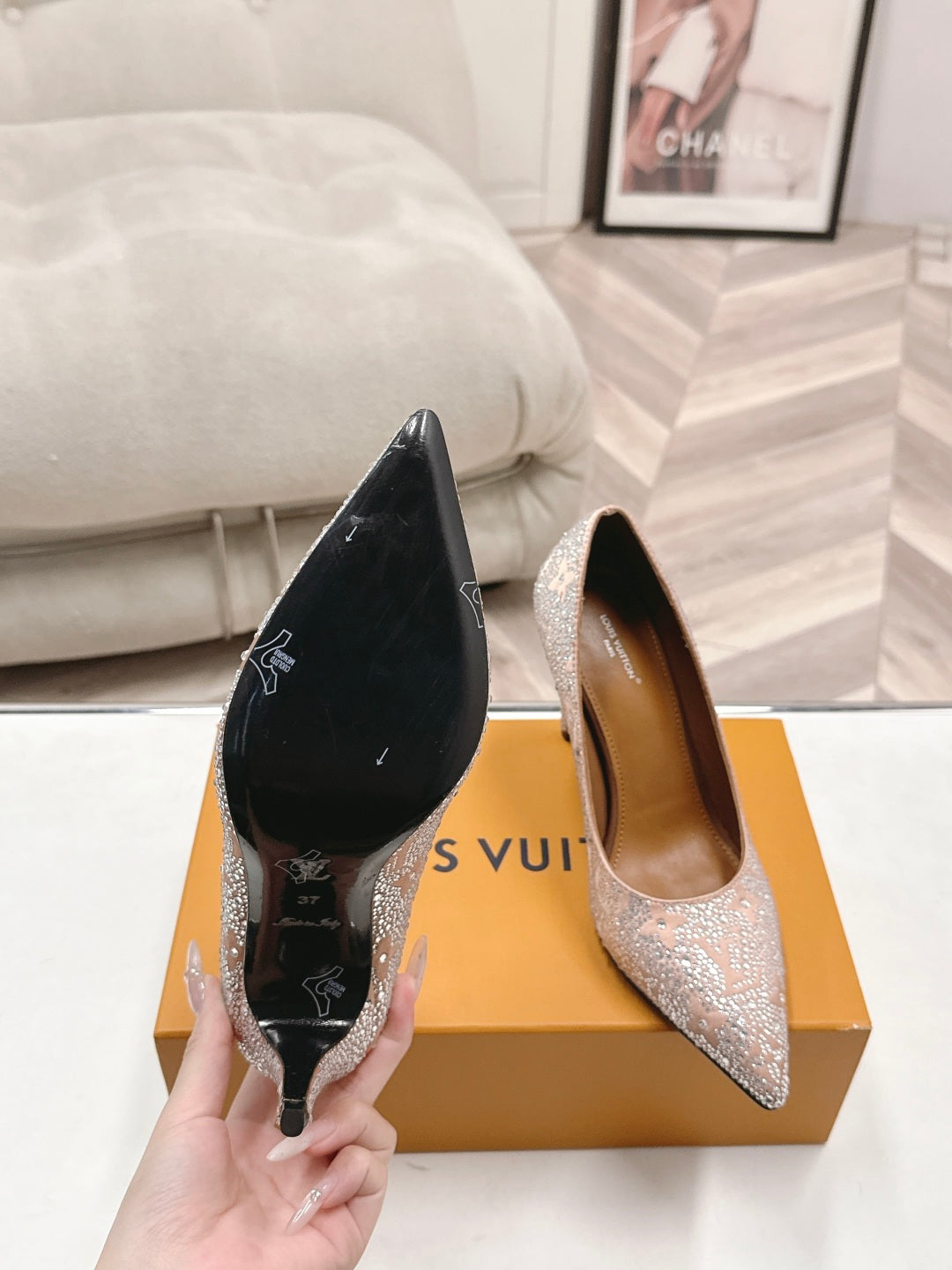 LV diamond-encrusted pointed-toe stilettos