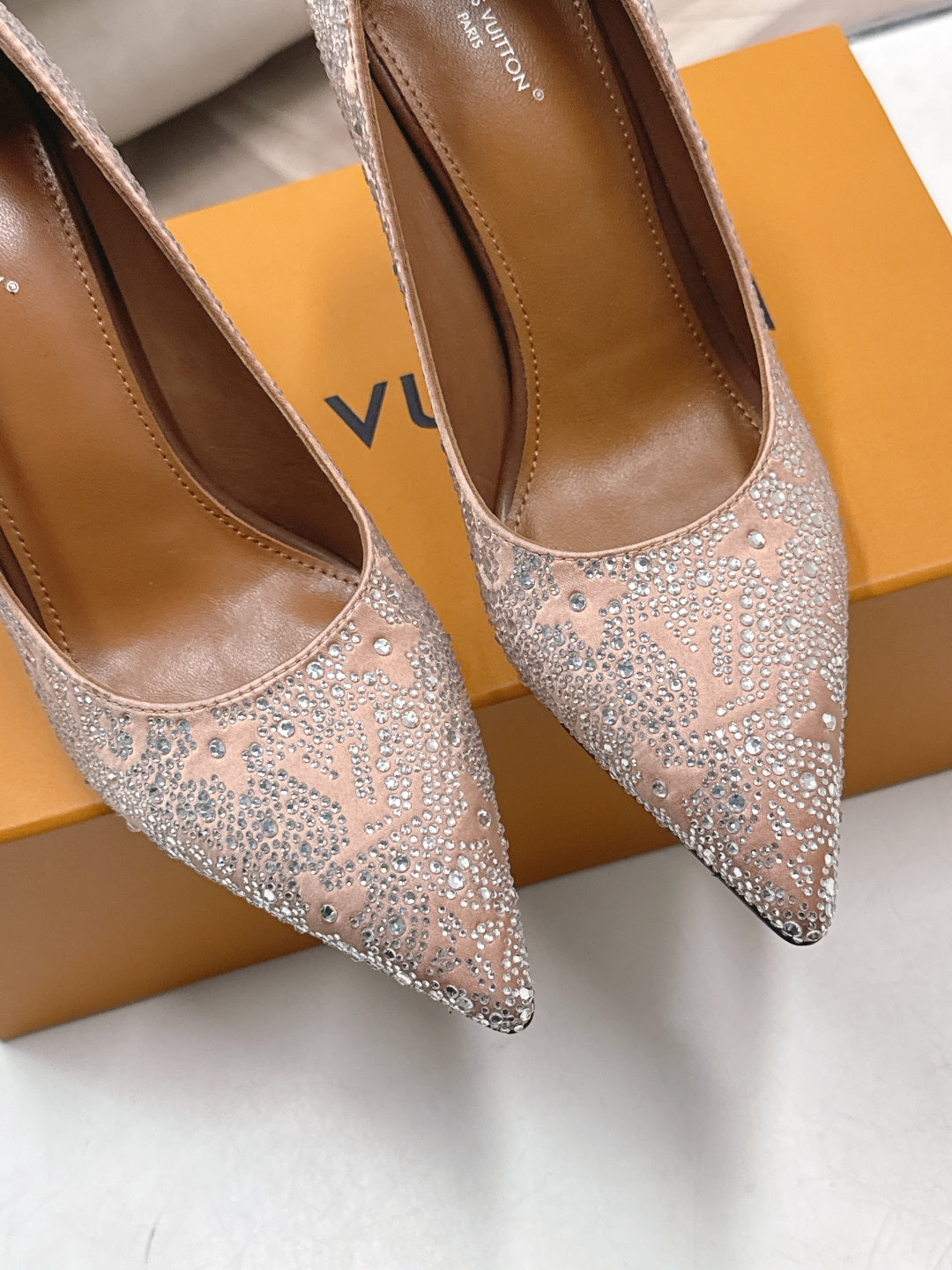 LV diamond-encrusted pointed-toe stilettos
