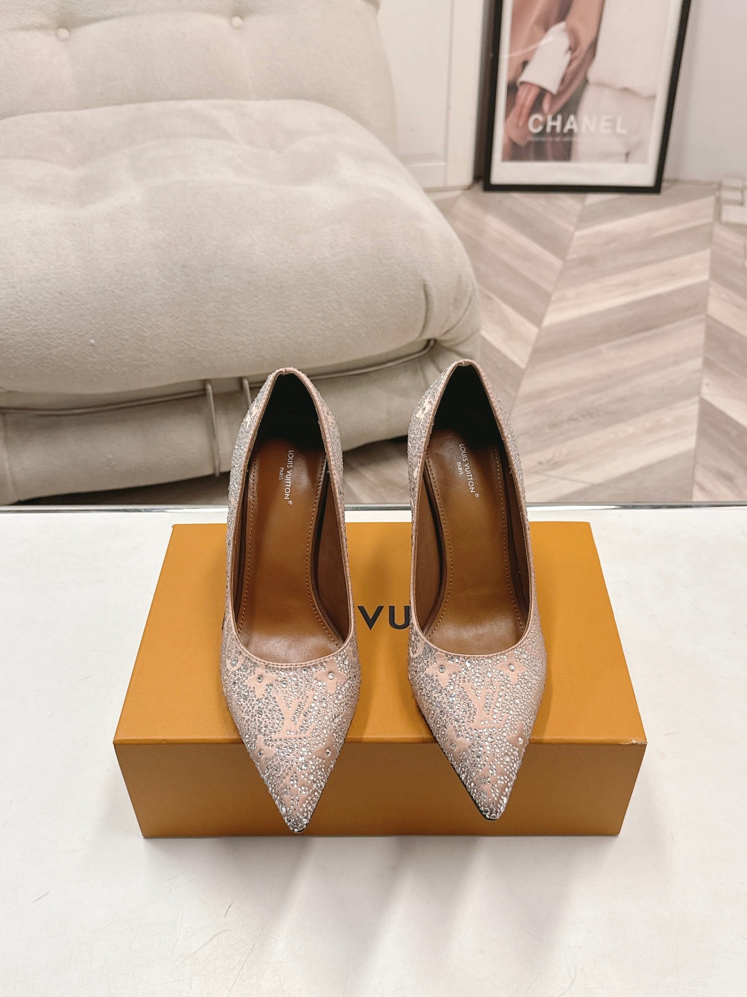 LV diamond-encrusted pointed-toe stilettos