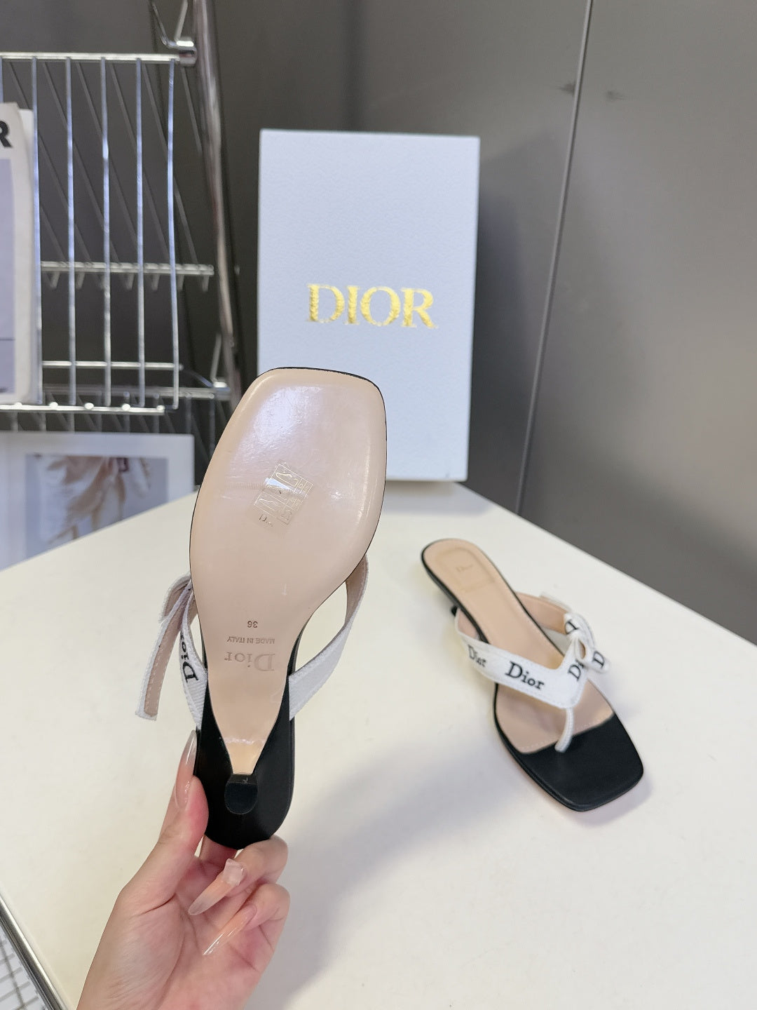 Dior's latest J'Adior thong kitten heel sandals