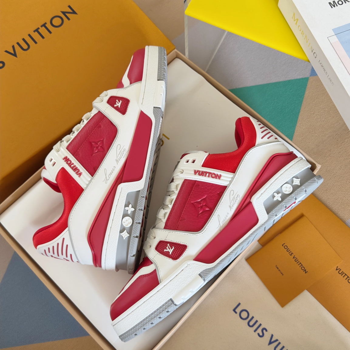Top-tier version: Louis Vuitton LV Trainer casual sneakers/skate shoes for couples