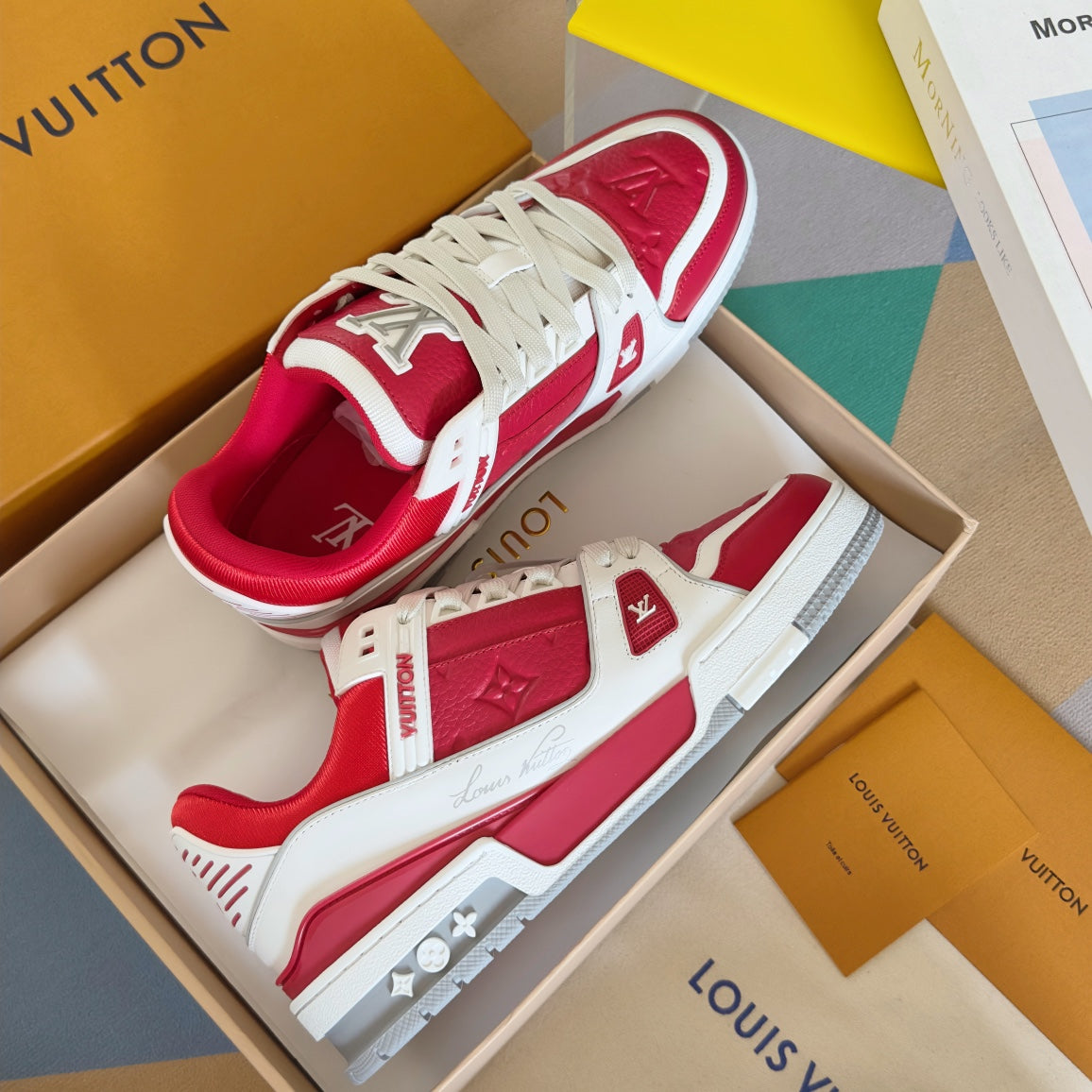 Top-tier version: Louis Vuitton LV Trainer casual sneakers/skate shoes for couples