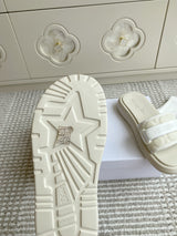 Dior New Arrival Dioriviera Dway Cotton Embroidered Platform Sandals