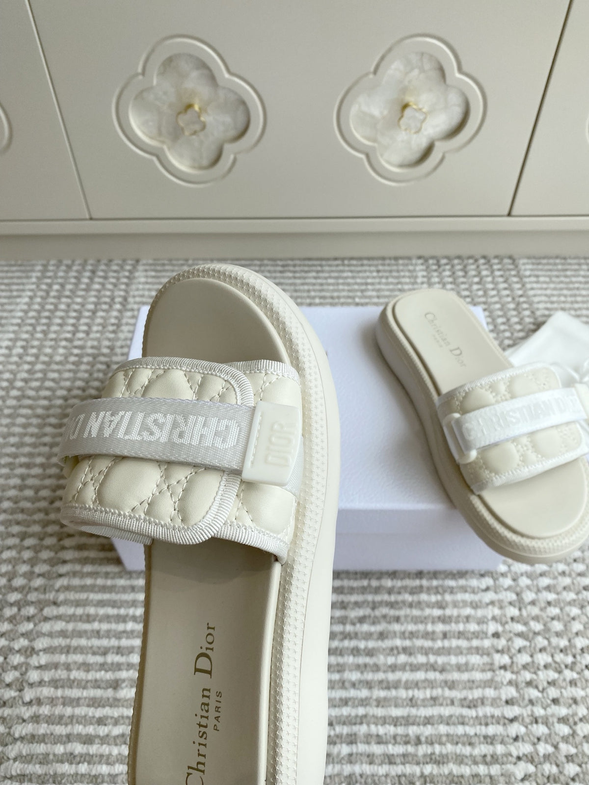 Dior New Arrival Dioriviera Dway Cotton Embroidered Platform Sandals