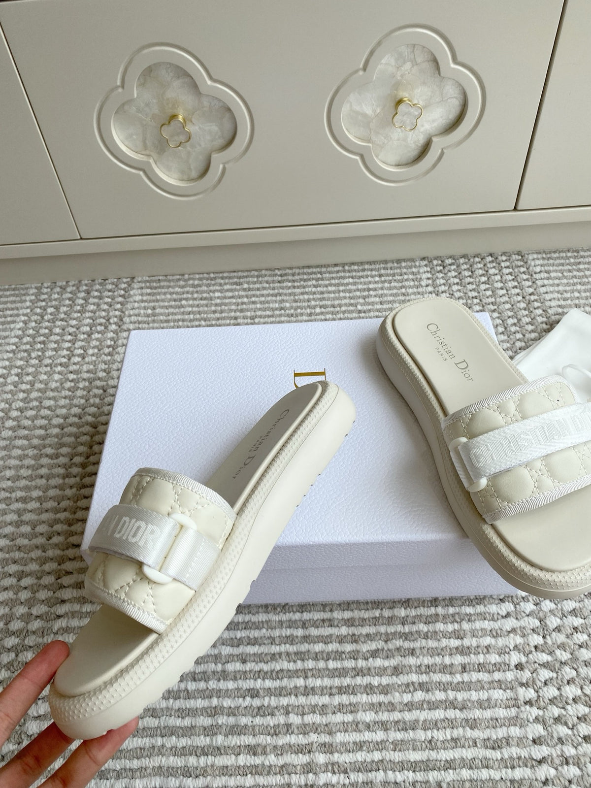 Dior New Arrival Dioriviera Dway Cotton Embroidered Platform Sandals