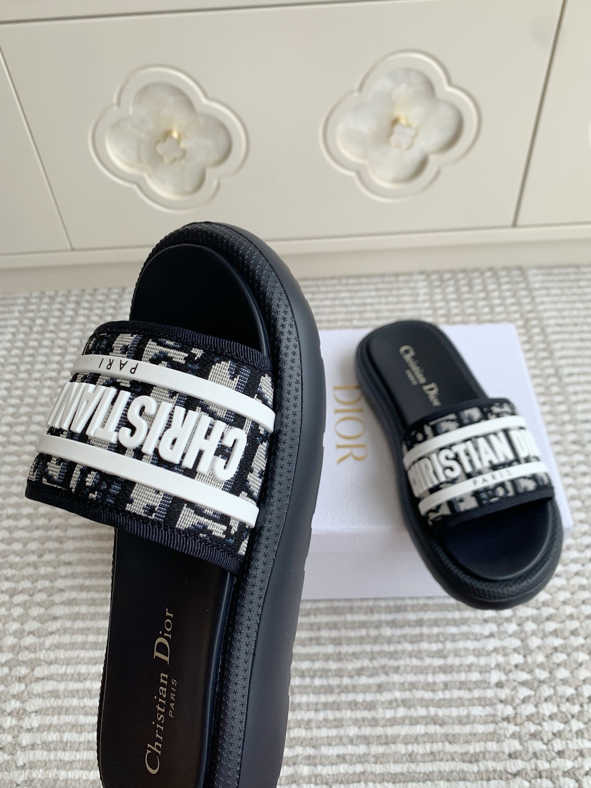 Dior New Arrival Dioriviera Dway Cotton Embroidered Platform Sandals