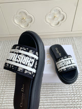 Dior New Arrival Dioriviera Dway Cotton Embroidered Platform Sandals