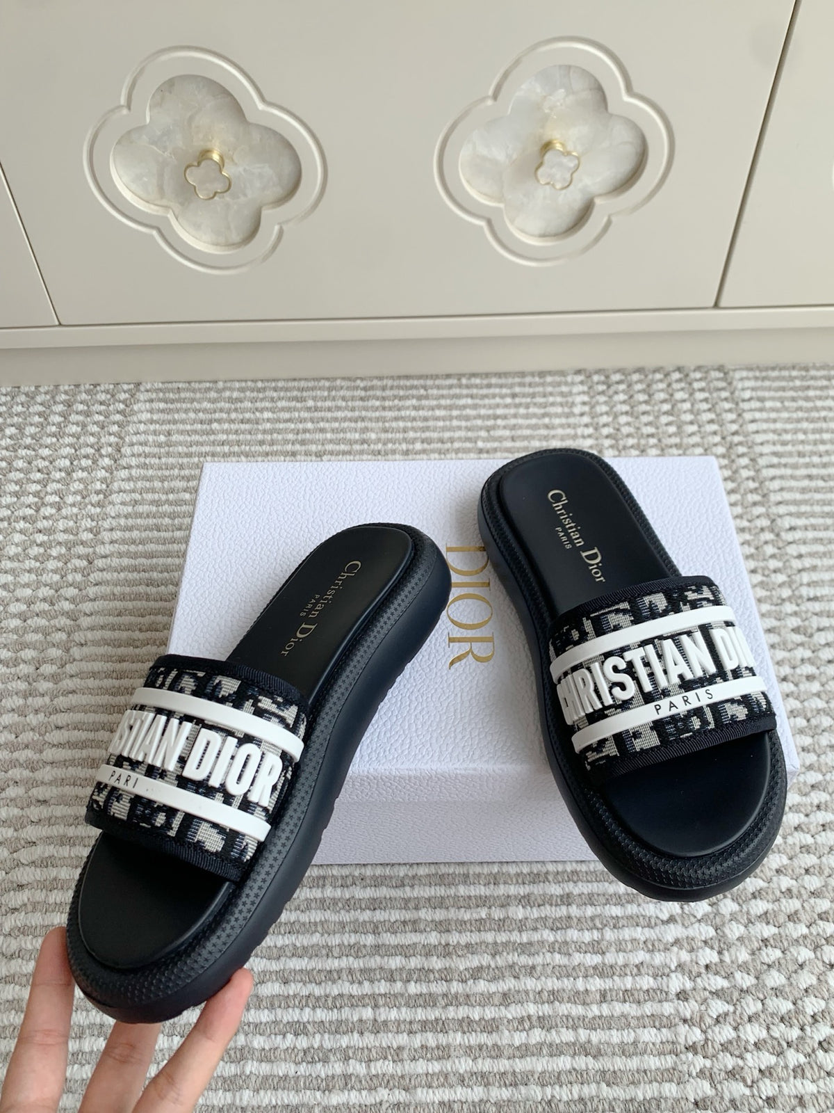 Dior New Arrival Dioriviera Dway Cotton Embroidered Platform Sandals