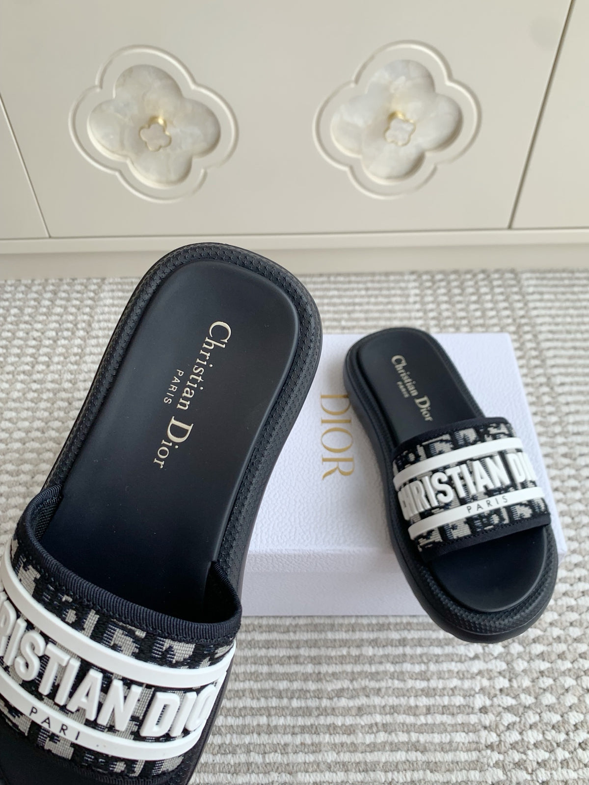 Dior New Arrival Dioriviera Dway Cotton Embroidered Platform Sandals