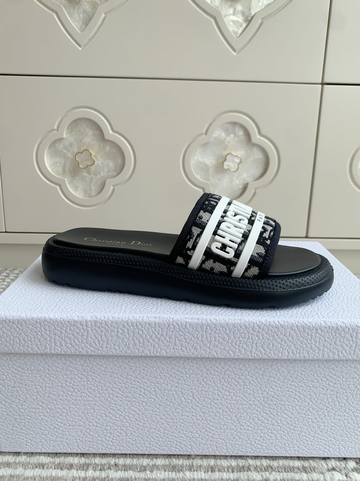 Dior New Arrival Dioriviera Dway Cotton Embroidered Platform Sandals