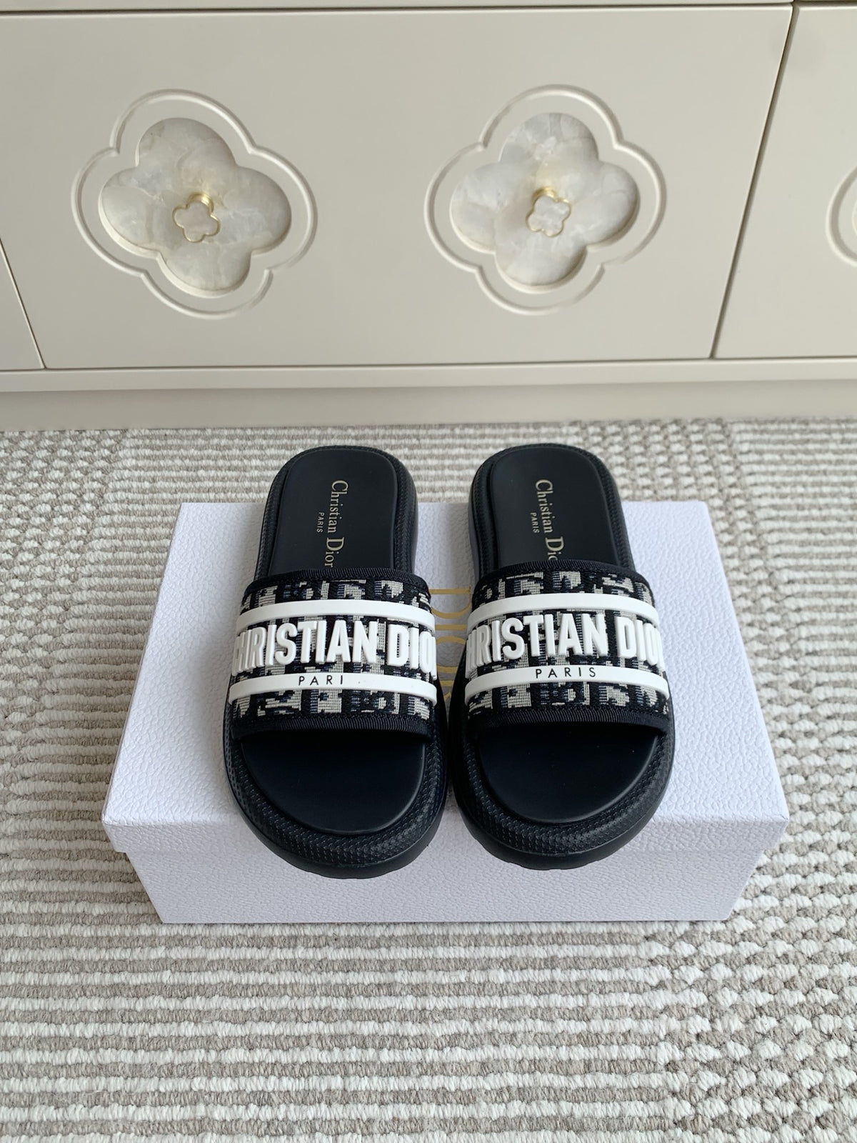 Dior New Arrival Dioriviera Dway Cotton Embroidered Platform Sandals