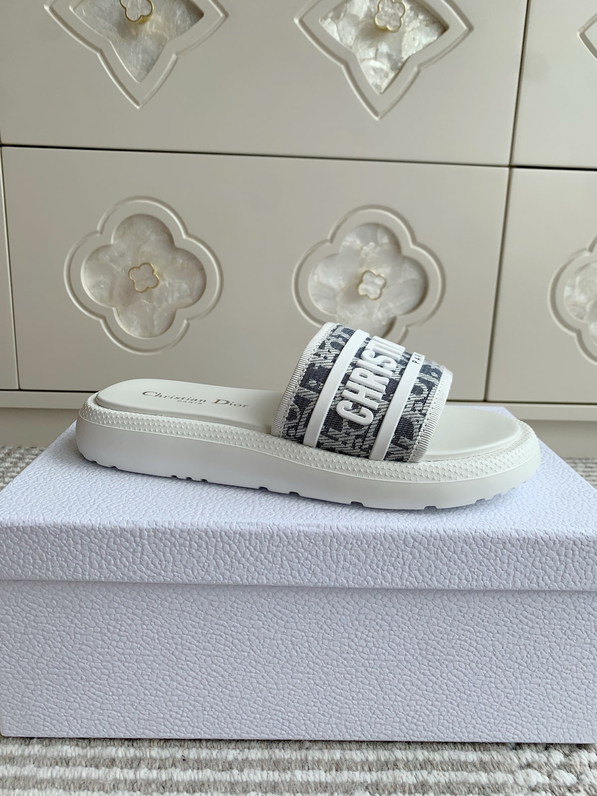 Dior New Arrival Dioriviera Dway Cotton Embroidered Platform Sandals