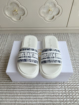 Dior New Arrival Dioriviera Dway Cotton Embroidered Platform Sandals