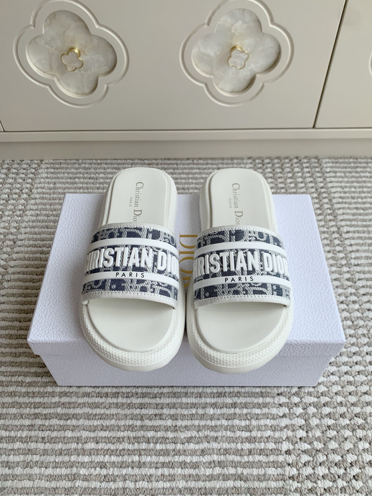 Dior New Arrival Dioriviera Dway Cotton Embroidered Platform Sandals