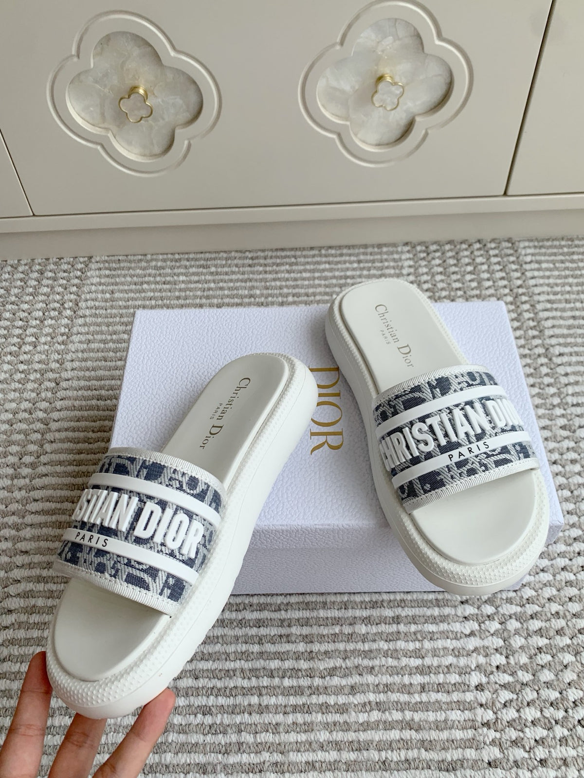 Dior New Arrival Dioriviera Dway Cotton Embroidered Platform Sandals