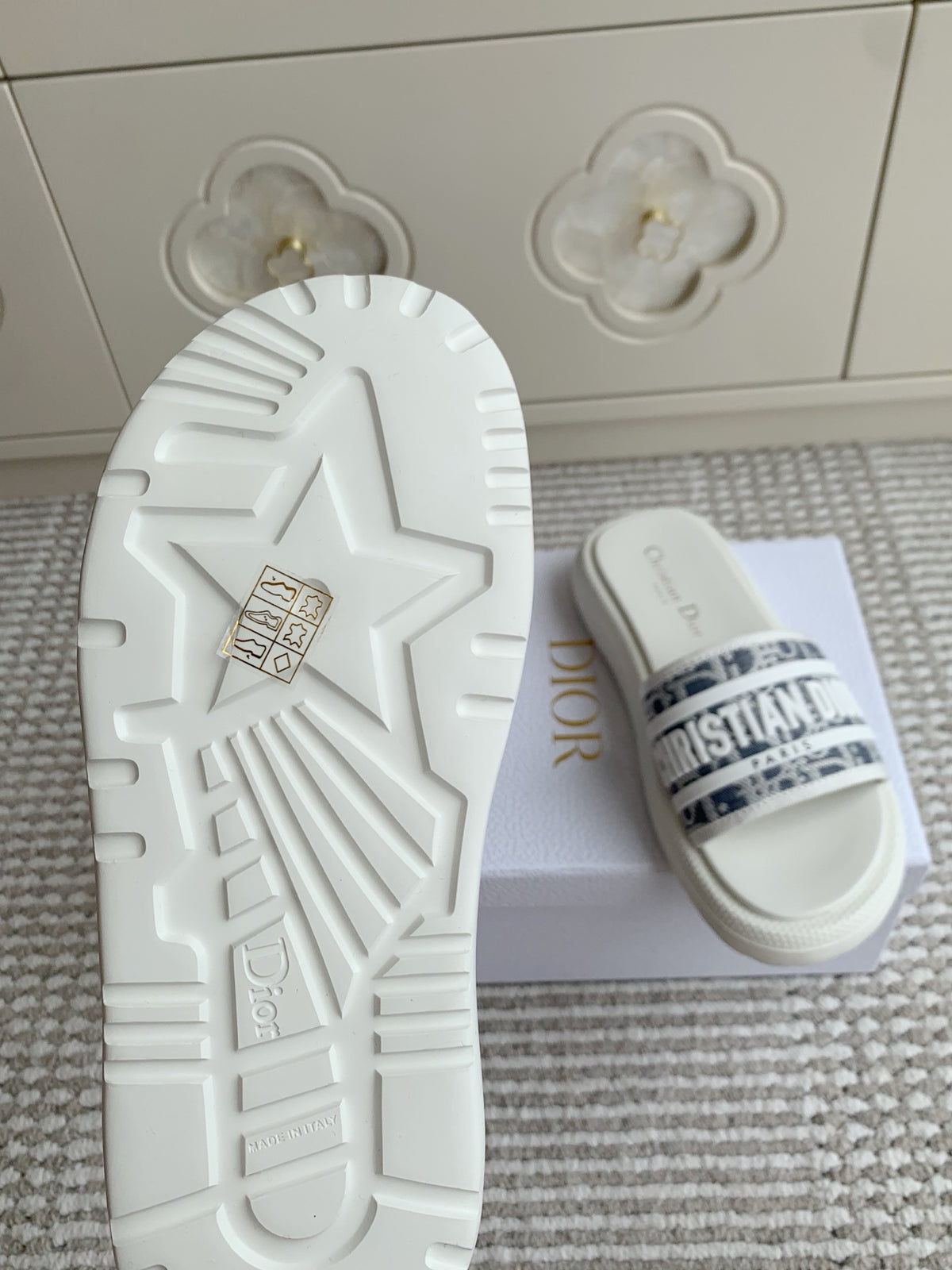 Dior New Arrival Dioriviera Dway Cotton Embroidered Platform Sandals