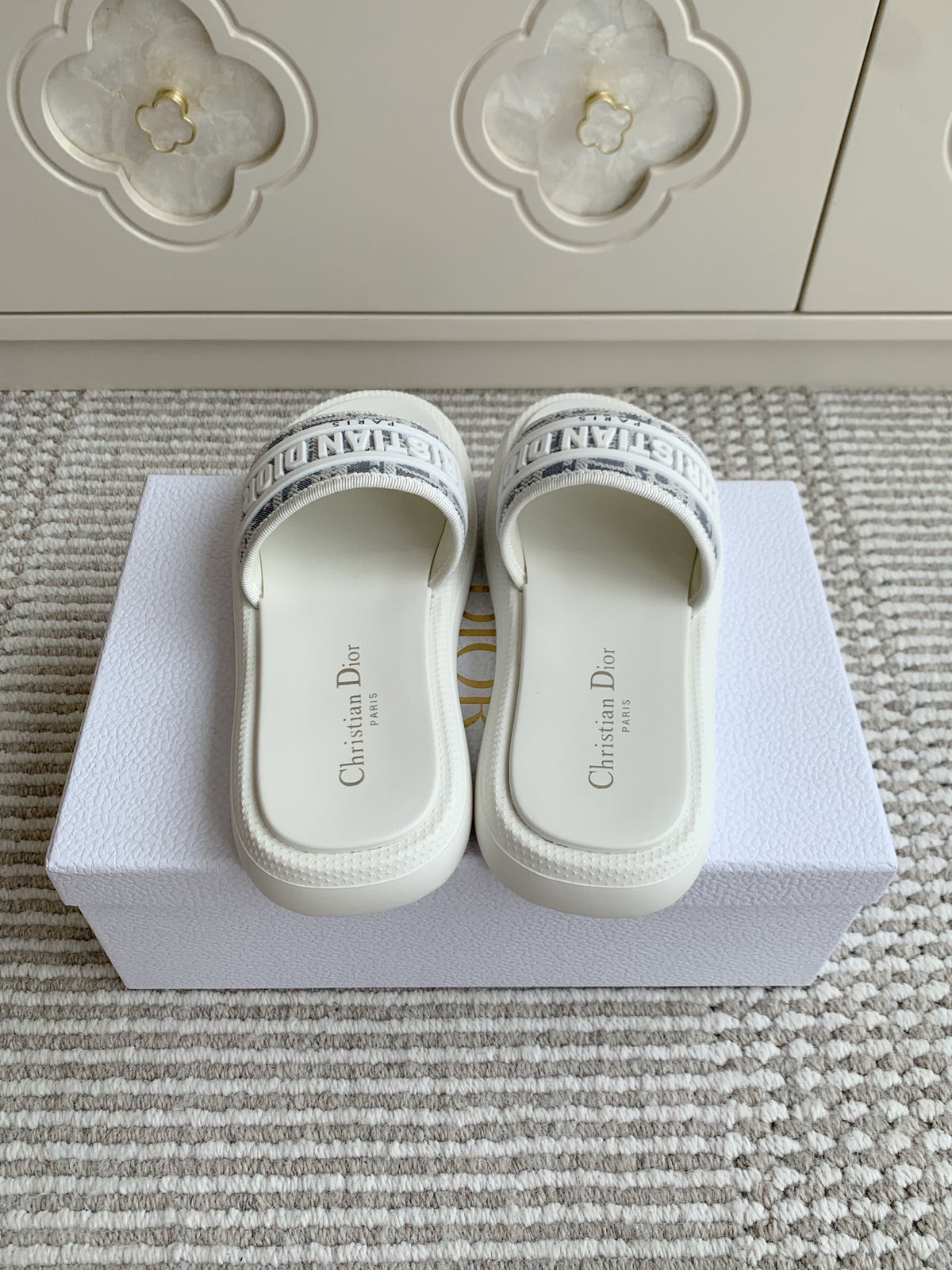 Dior New Arrival Dioriviera Dway Cotton Embroidered Platform Sandals