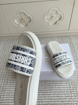 Dior New Arrival Dioriviera Dway Cotton Embroidered Platform Sandals