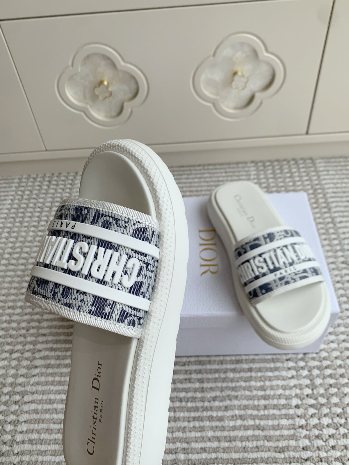 Dior New Arrival Dioriviera Dway Cotton Embroidered Platform Sandals
