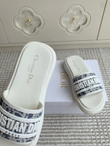 Dior New Arrival Dioriviera Dway Cotton Embroidered Platform Sandals