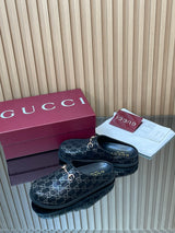 【Women's】2026 Early Spring New Arrival Thick-Soled Gucci Horsebit GG Couple Mules Closed-Toe Slippers