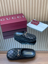 【Women's】2026 Early Spring New Arrival Thick-Soled Gucci Horsebit GG Couple Mules Closed-Toe Slippers