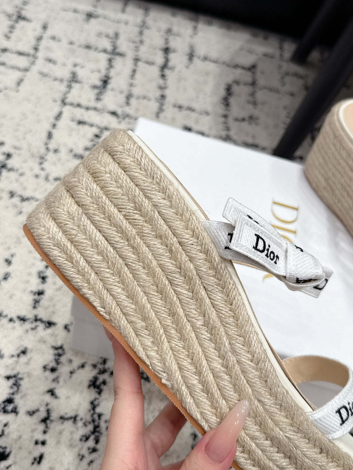 DIOR Spring/Summer 2026 Newest Letter Ribbon Straw Wedge Sandals