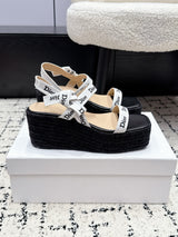 DIOR Spring/Summer 2026 Newest Letter Ribbon Straw Wedge Sandals