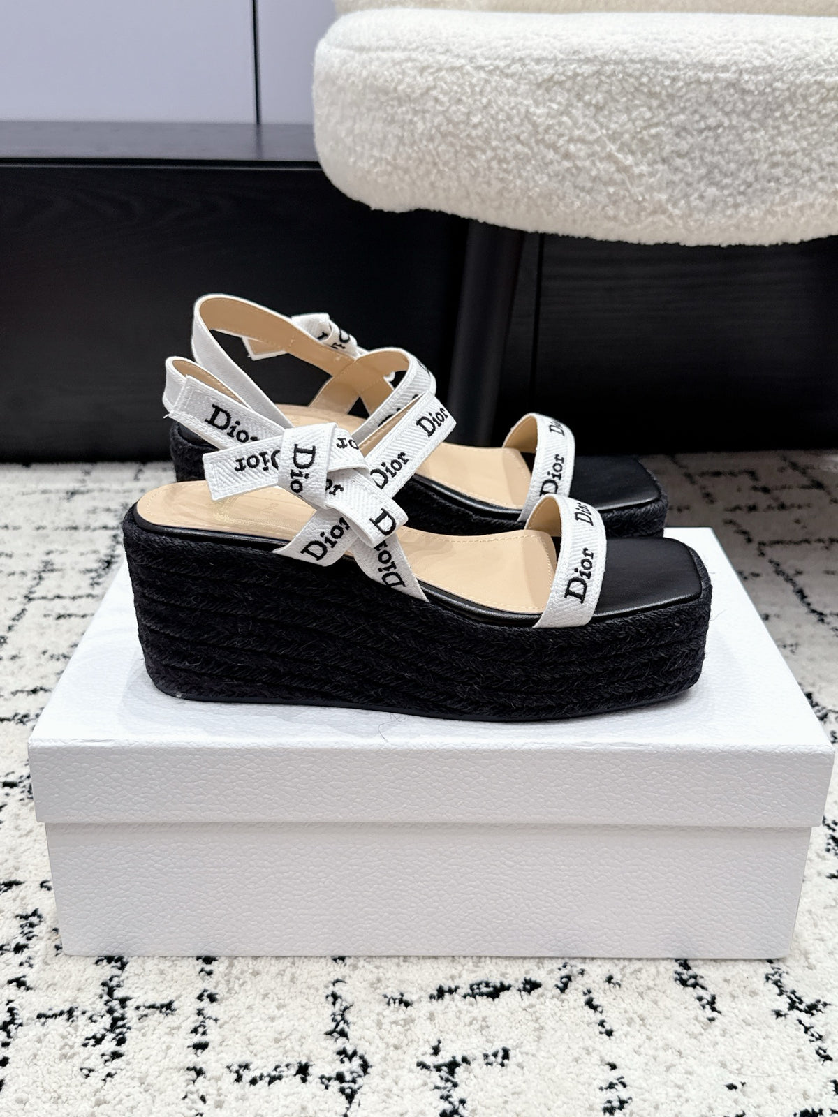 DIOR Spring/Summer 2026 Newest Letter Ribbon Straw Wedge Sandals